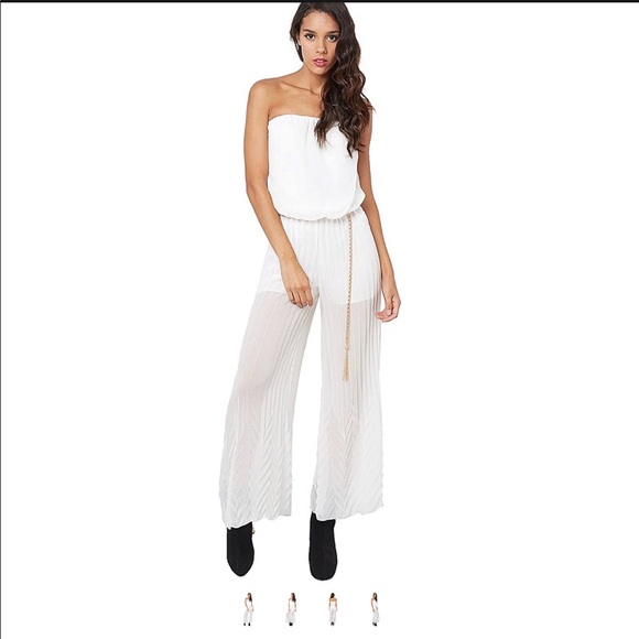 Sunny Mia Mustard Pleated Chiffon Jumpsuit - Picture 2 of 5